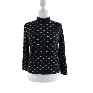 Croft & Barrows Scottie Dog Mock Neck Top Women's Size M Black, White, Red Retro